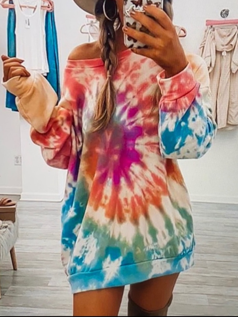 🌟 Off Shoulder BOUTIQUE Tie-Dye sweatshirt/dress- EUC SIZE XL